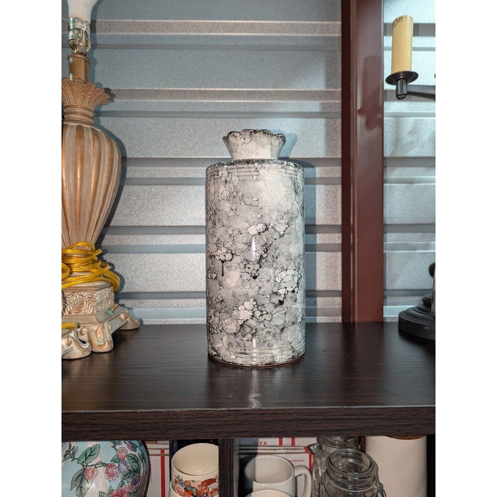 Essential Decor Black & White Marble 12" Ceramic Vase